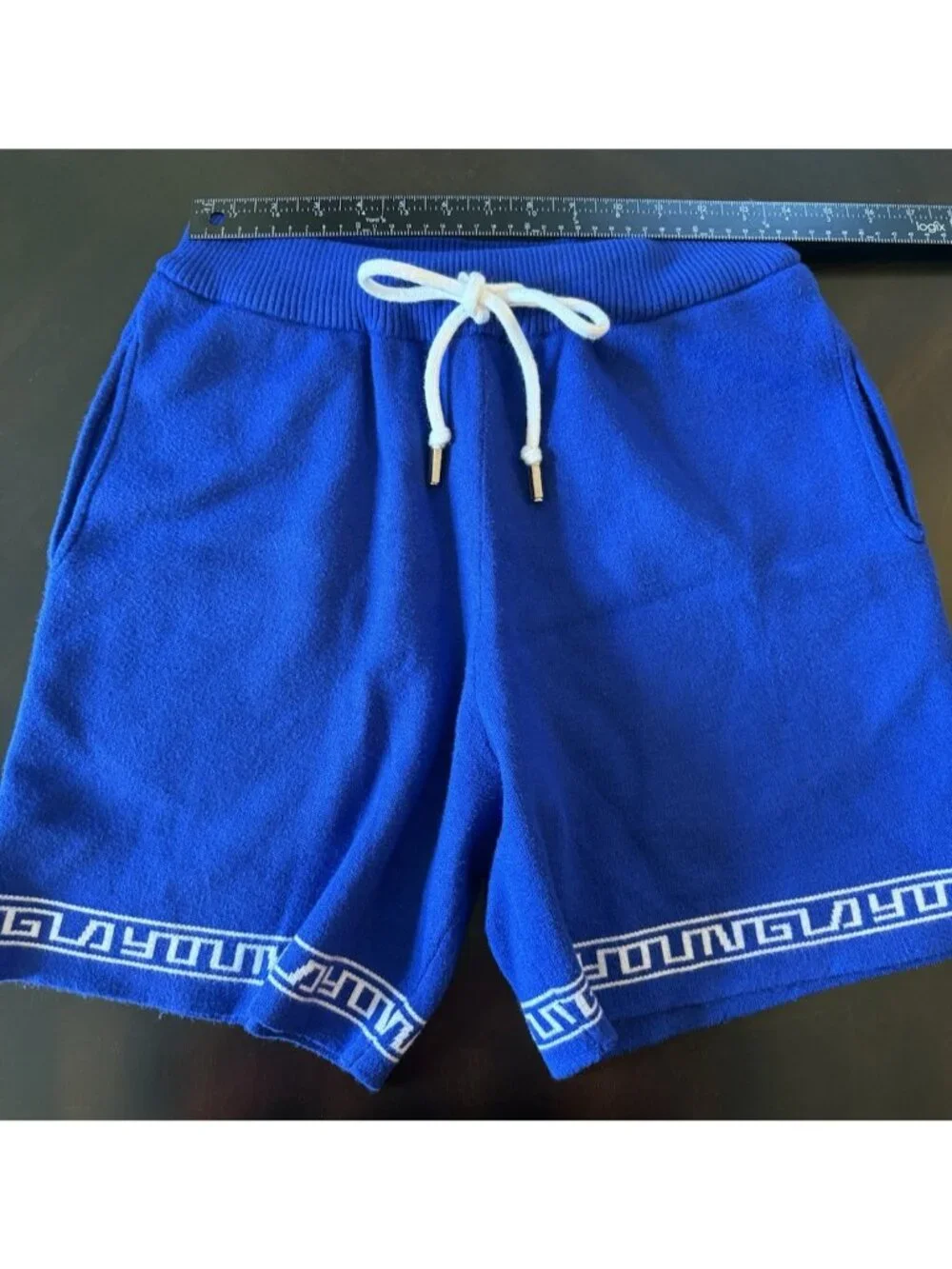 Young LA Men’s Knit Hieroglyphic Shorts Casual Athliesure Sz L Blue Drawstring